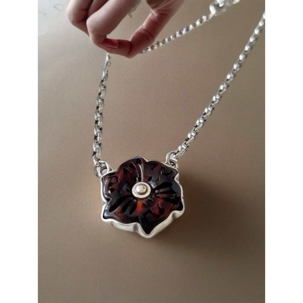 Brighton Silver Tone Hibiscus Chain Necklace Beautiful Flower